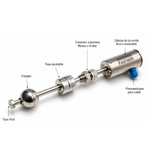 Sensor de nivel magnetoestrictivo FAFNIR TORRIX fabricado en acero inoxidable 316Ti para medición de alta precisión.