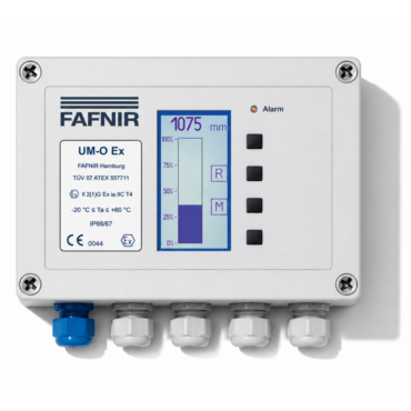 Unidad de visualización y control FAFNIR UM-X con pantalla digital para gestión de nivel en tanques.
